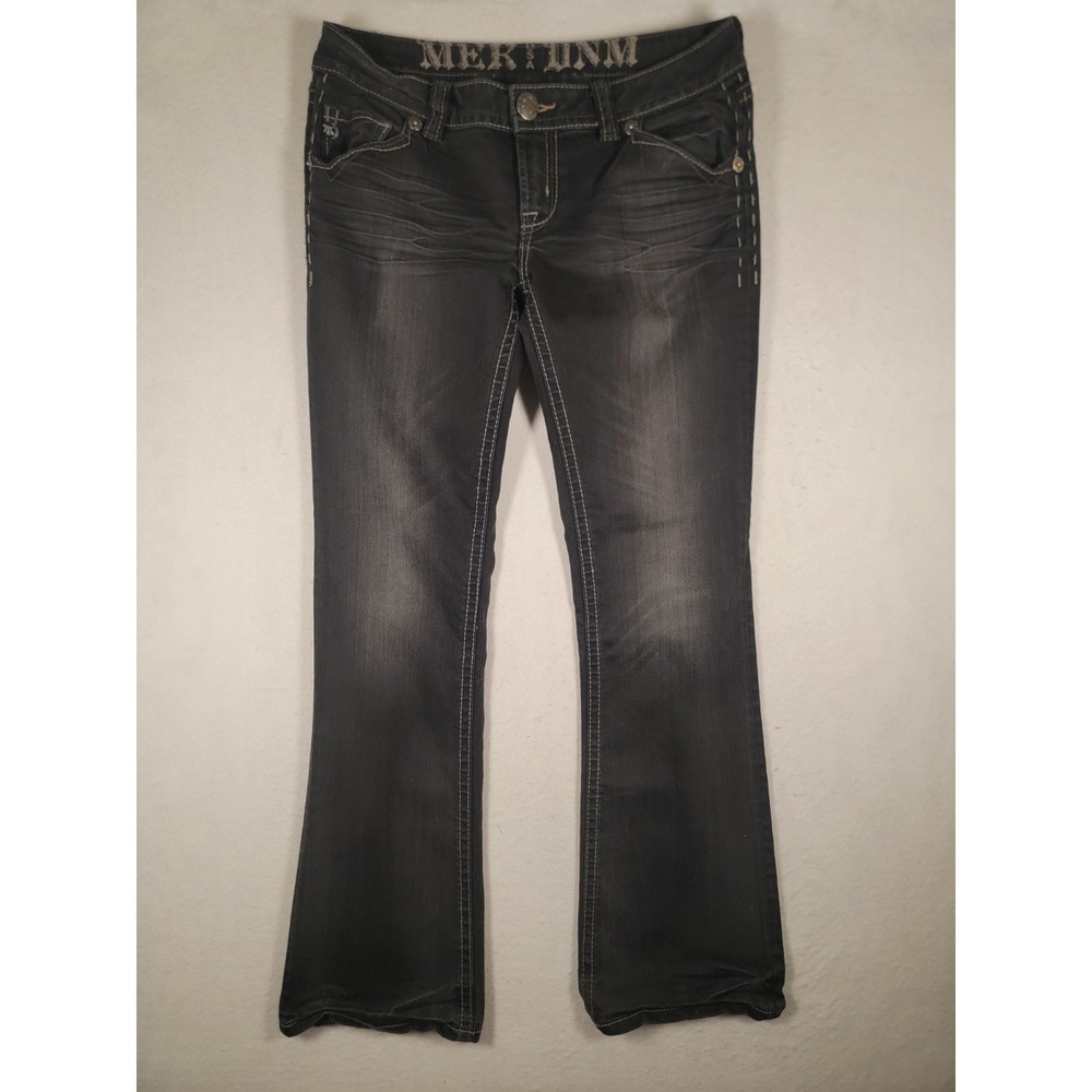 MEK Denim Buckle Lyon Easy Bootcut Jeans Women's 28x32 Black Thick Stitching